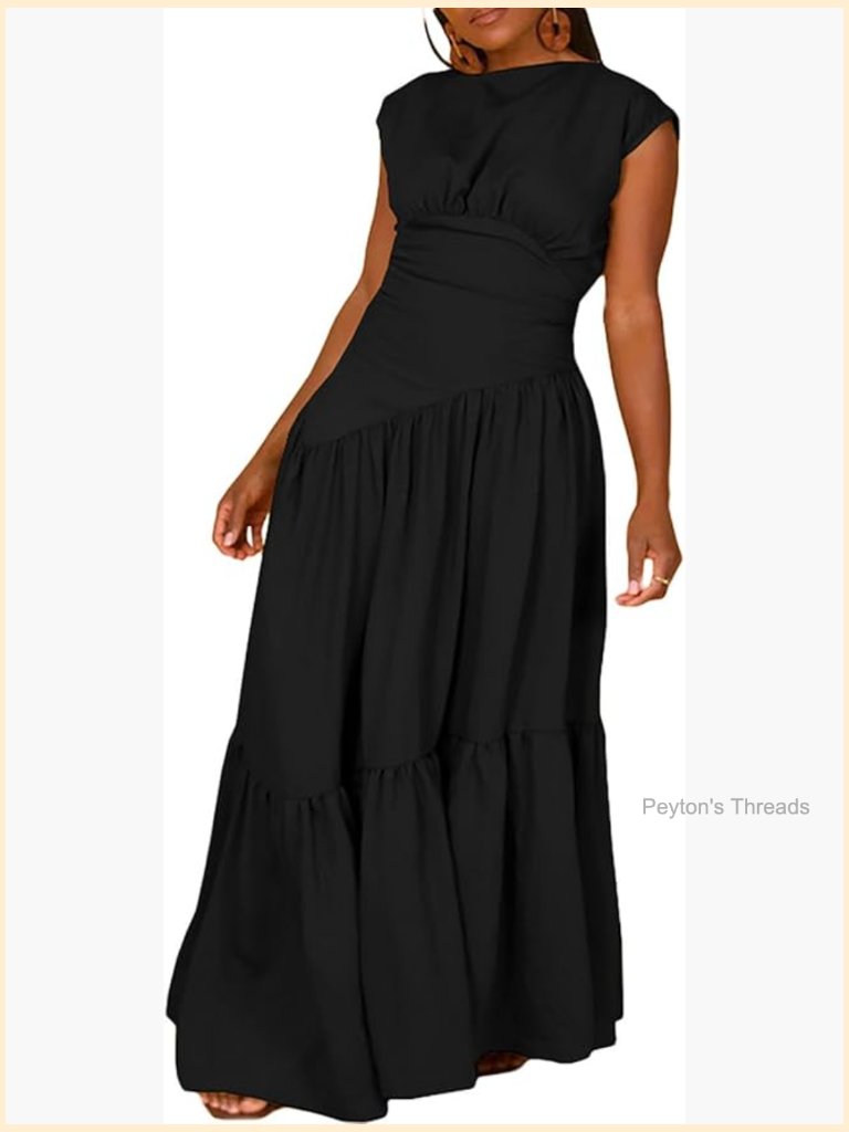 Sleeveless Crew Neck High Waist Maxi Dress With Back Zipper